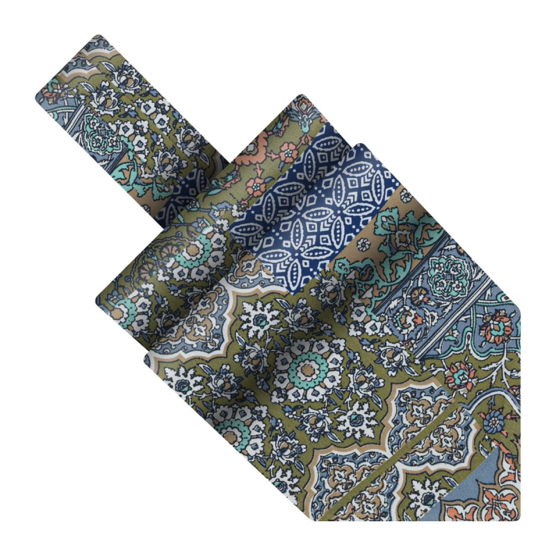 Fular bawełniany zielony we wzory patchwork