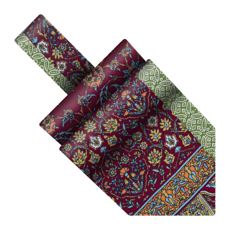 Fular bawełniany bordowo-zielony patchwork we wzory