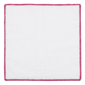 Poszetka lniana biała obszyta ręcznie z fuksjową obwódką