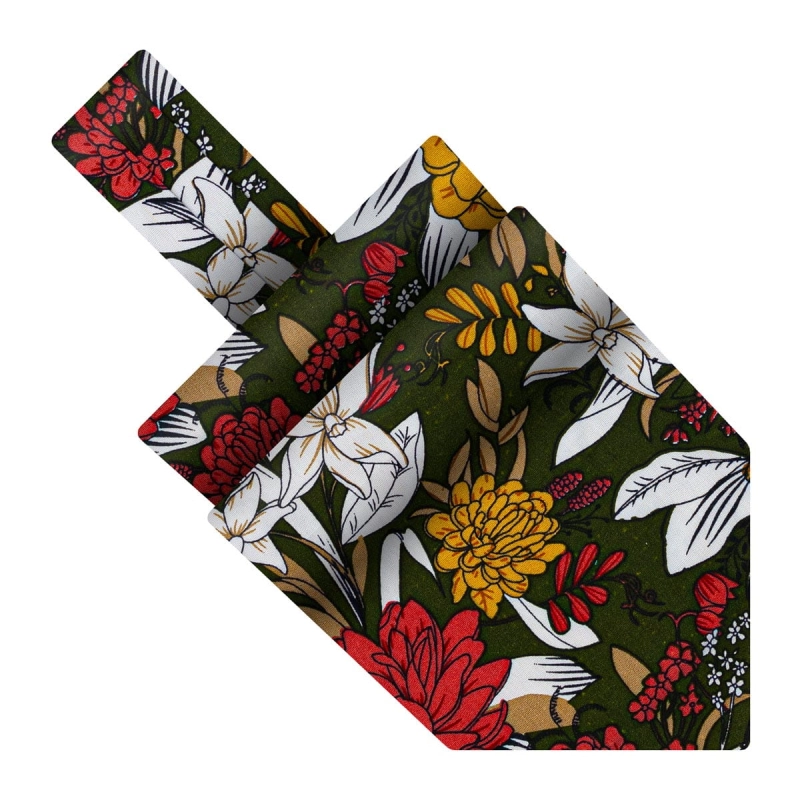 Fular bawełniany zielony / butelkowa zieleń w kwiaty