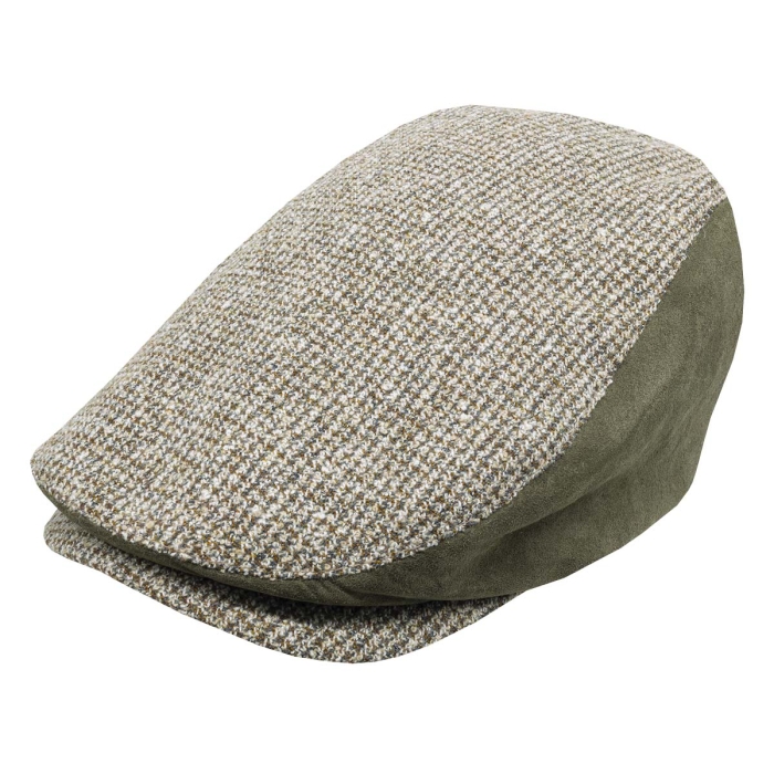 Kaszkiet wełniany beżowy ze skórzanymi wstawkami khaki