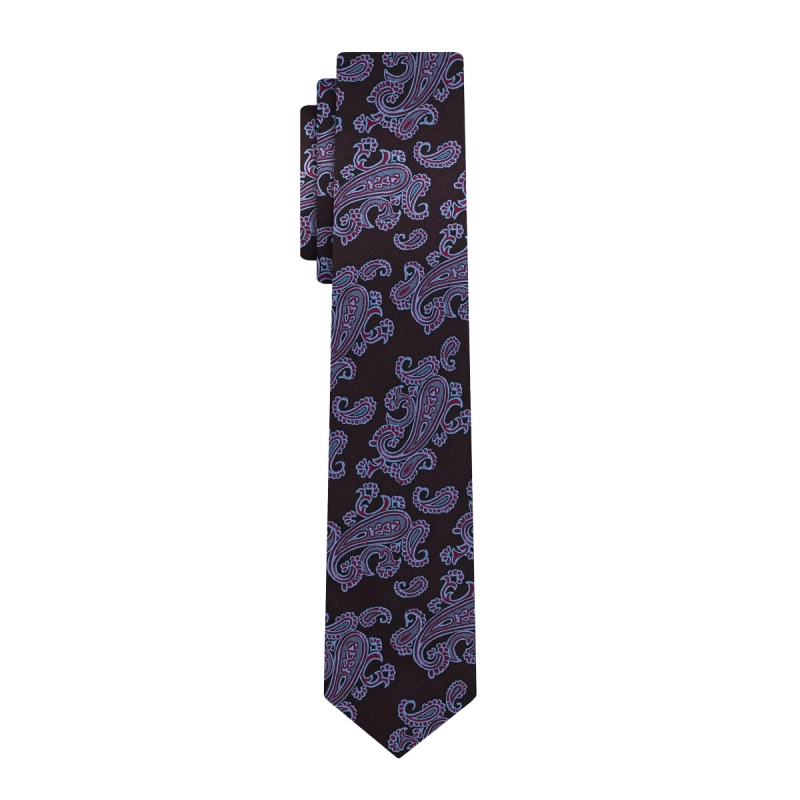 Krawat bordowy w niebieskie paisley