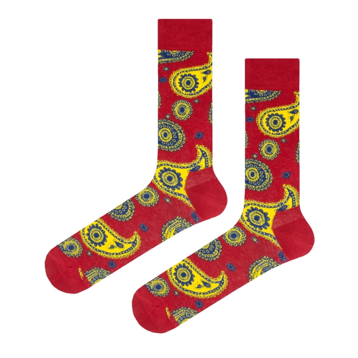 Skarpety kolorowe - czerwone - w paisley