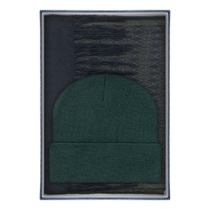 Zestaw prezentowy dla mężczyzny w kolorze zielonym (butelkowa zieleń): komplet czapka + szalik zapakowane w pudełko