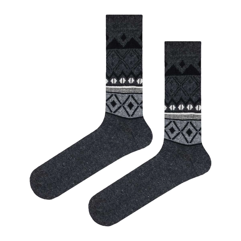Skarpety wełniane grube szare w azteckie wzory