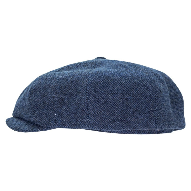 Kaszkiet wełniany w stylu Peaky Blinders - cyklistówka - kolor granatowy w jodełkę