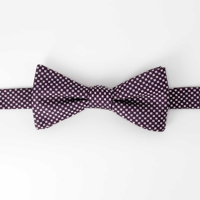 Mucha pre-tied wiązana fioletowa we wzorki