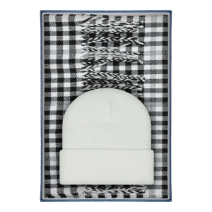 Zestaw prezentowy dla mężczyzny w kolorze szarym: komplet czapka + szalik zapakowane w pudełko