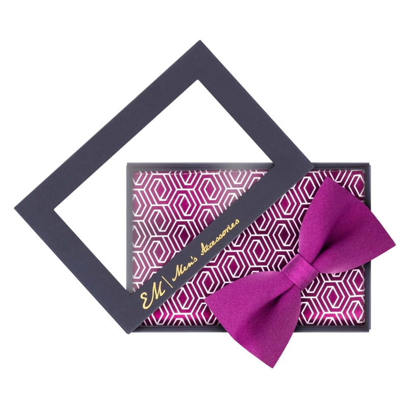 Zestaw dla mężczyzny: gładka fuksjowa mucha + poszetka fuksjowa zapakowane w pudełko