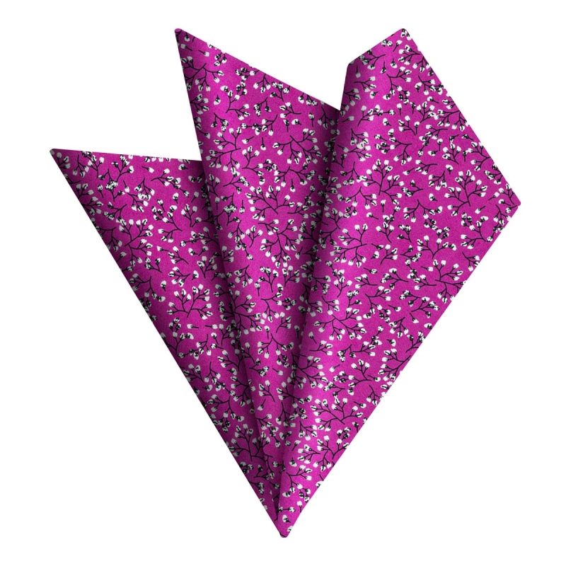 Poszetka bawełniana fuksjowa w kwiatki