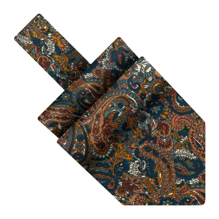 Fular bawełniany brązowo - granatowy w paisley