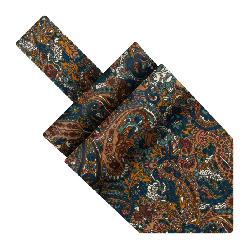 Fular bawełniany brązowo - granatowy w paisley