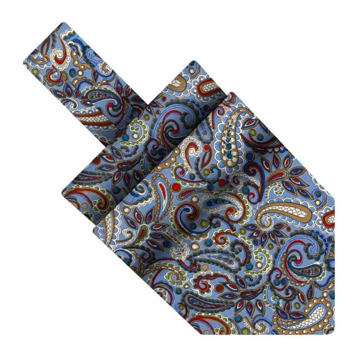 Fular bawełniany błękitny w brązowe paisley