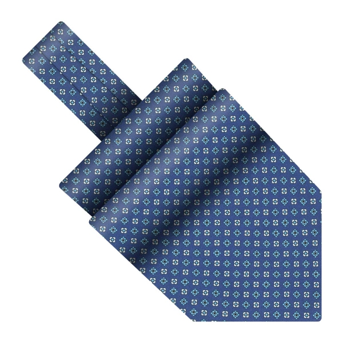 Fular jedwabny niebieski elegancki w mikrowzór