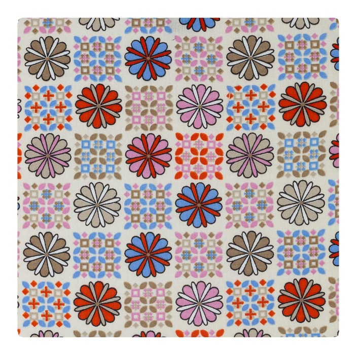 Poszetka bawełniana kremowa / beżowa w kwiatki / rozetki