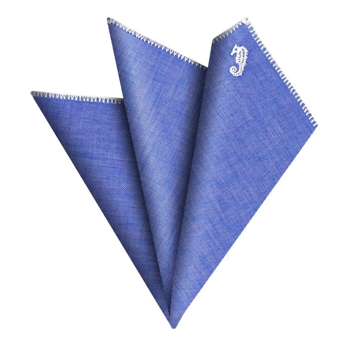 Poszetka bawełniana obszyta ręcznie z haftem - konik morski