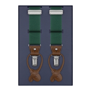 Szelki butelkowa zieleń zapinane na guziki z wykończeniem skórzanym