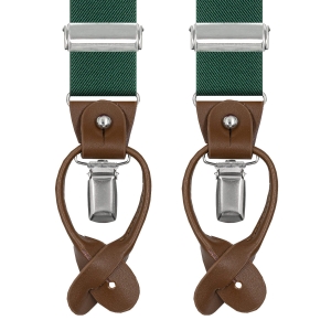 Szelki butelkowa zieleń zapinane na guziki z wykończeniem skórzanym EM