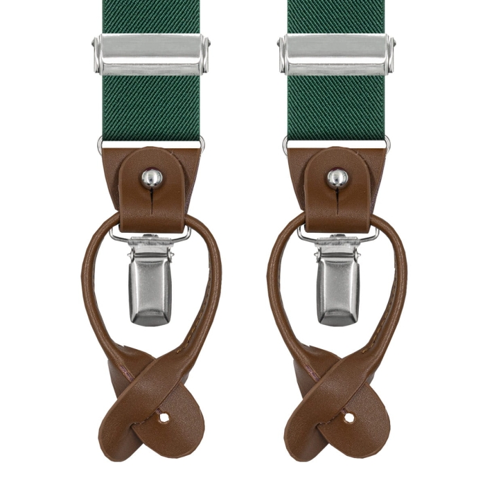 Szelki butelkowa zieleń zapinane na guziki z wykończeniem skórzanym EM