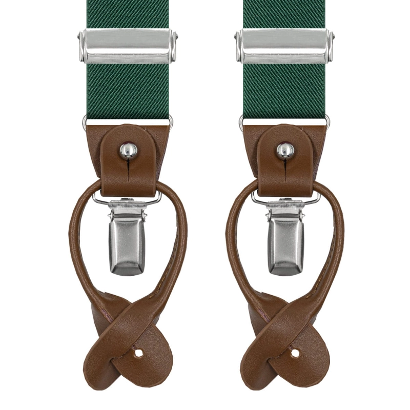 Szelki butelkowa zieleń zapinane na guziki z wykończeniem skórzanym EM