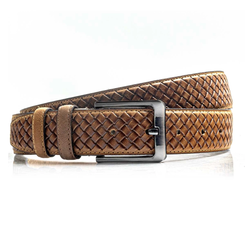 Pasek casualowy skóra naturalna brązowy - camelowy w stylu plecionki
