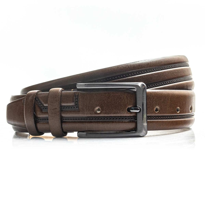 Pasek casualowy skóra naturalna brązowy ze zdobieniami