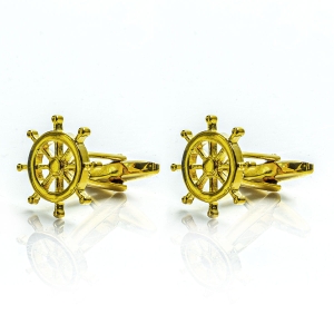 Spinki do mankietów tematyczne złote koła sternicze - marynistyczne