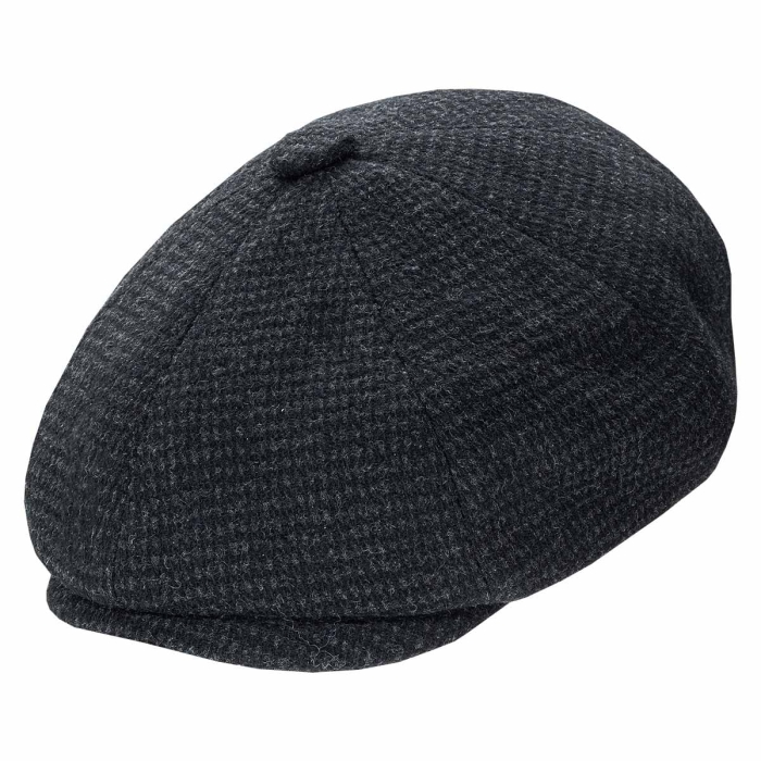 Kaszkiet wełniany w stylu Peaky Blinders - cyklistówka - kolor czaro-szary w jodełkę EM