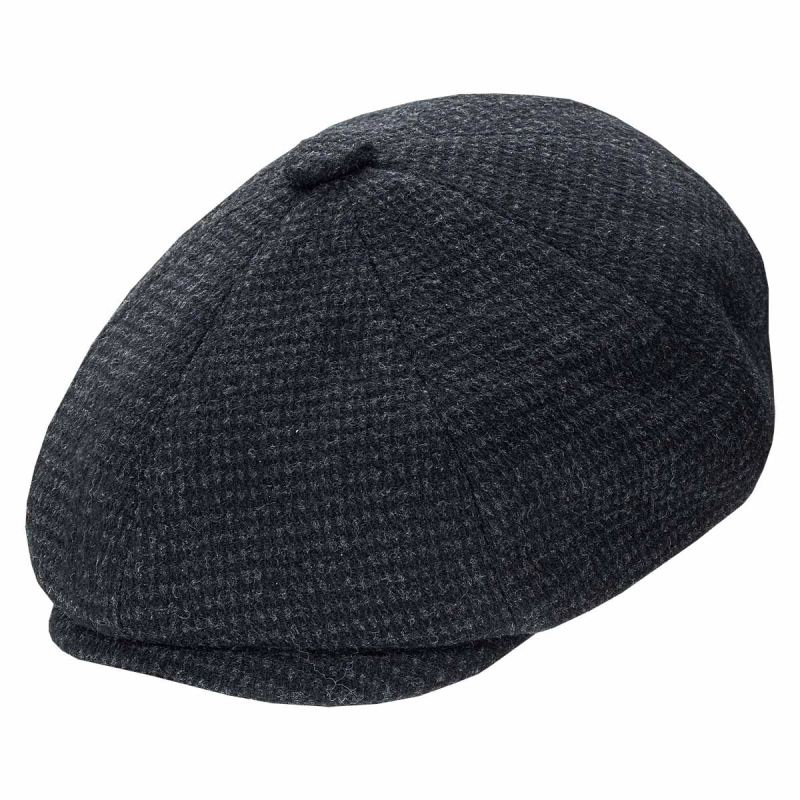 Kaszkiet wełniany w stylu Peaky Blinders - cyklistówka - kolor czaro-szary w jodełkę EM