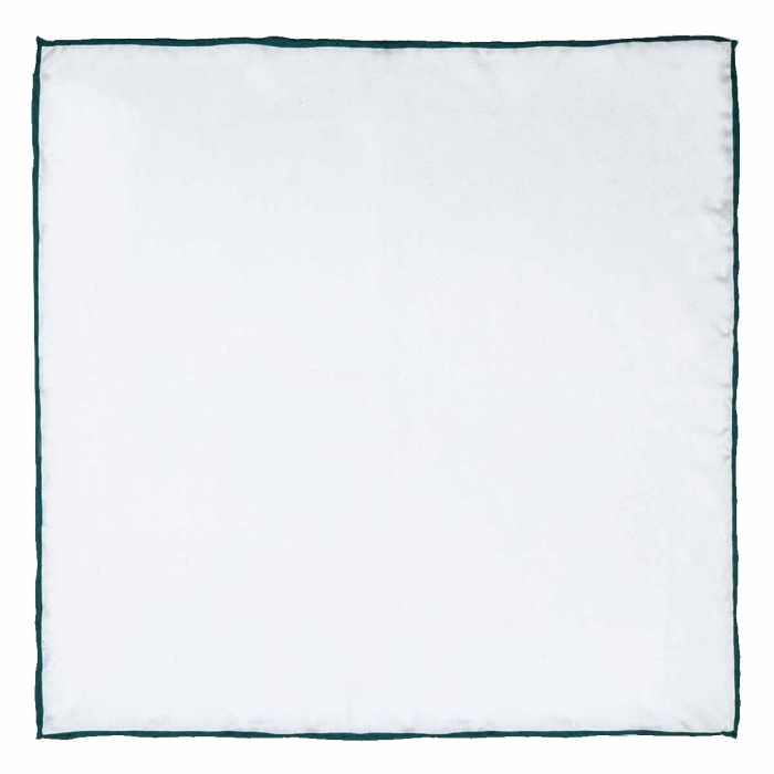 Poszetka jedwabna biała zielone / butelkowa zieleń obszycie