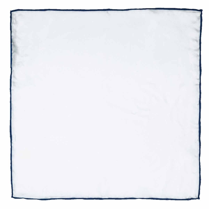 Poszetka jedwabna biała granatowe obszycie