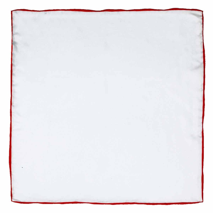 Poszetka jedwabna biała czerwone obszycie