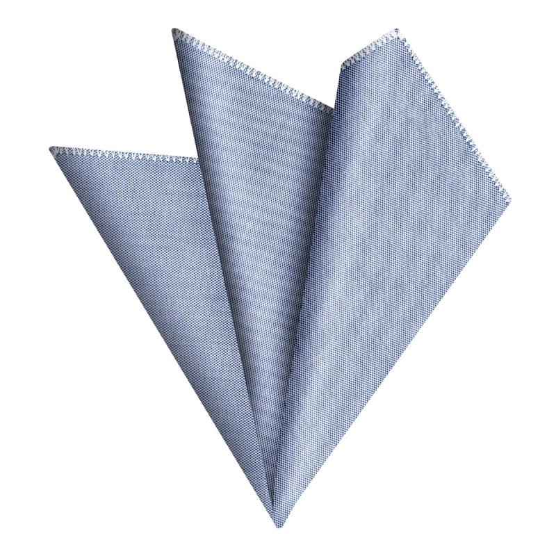 Poszetka bawełniana błękitna obszyta ręcznie białą obwódką