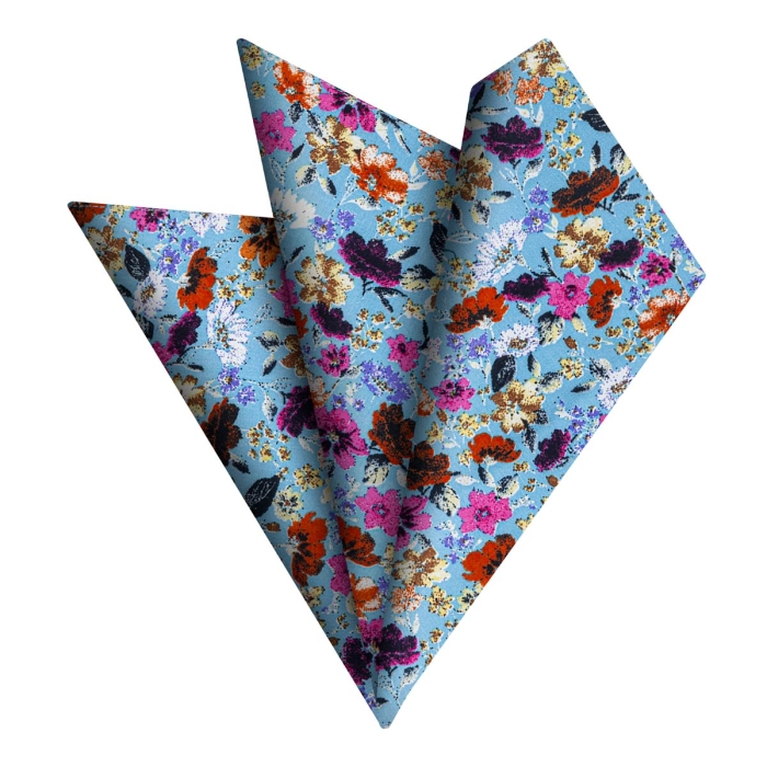 Poszetka bawełniana błękitna w kwiatki