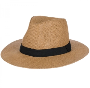 Kapelusz letni typu panama brązowy z paskiem ozdobnym
