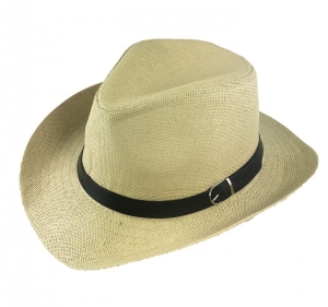 Kapelusz letni typu teksas / kowbojski - beżowy z paskiem skórzanym