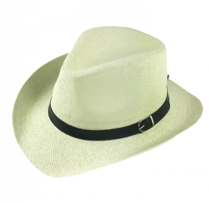 Kapelusz letni typu teksas / kowbojski - kremowy z paskiem skórzanym