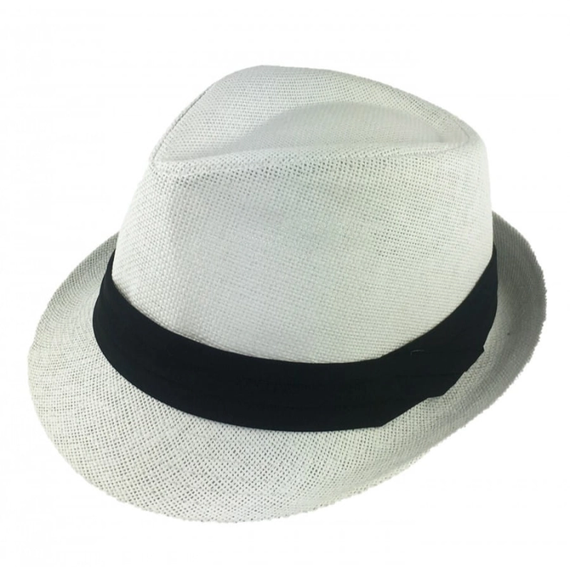 Kapelusz letni trilby biały czarną taśmą / otokiem