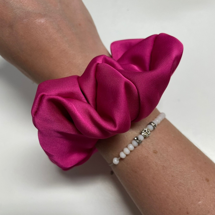 Jedwabna gumka do włosów - scrunchie - gładka fuksjowa - średnia/duż