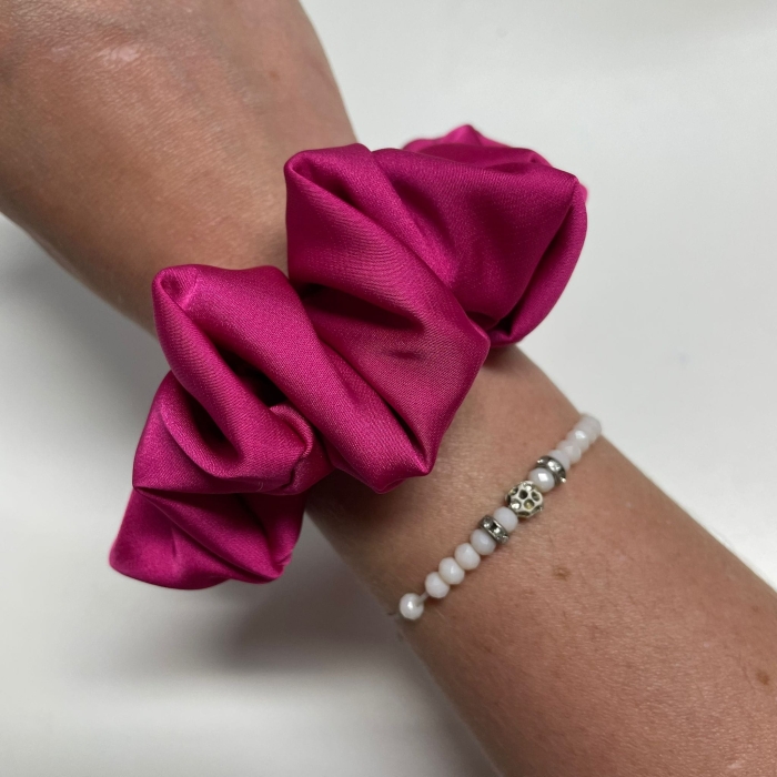 Jedwabna gumka do włosów - scrunchie - gładka fuksjowa - średnia/duż
