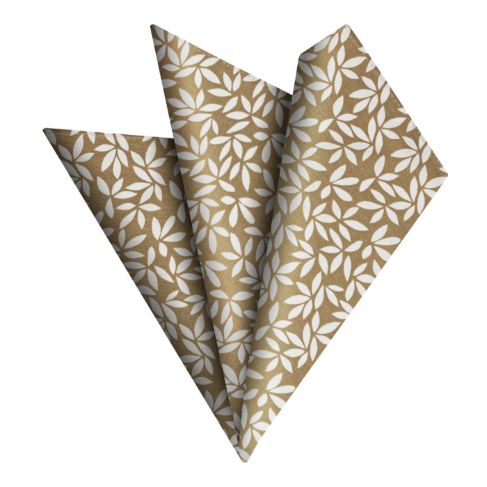 Poszetka bawełniana beżowa w kwiatki / listki