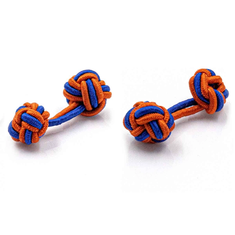 Spinki supełki jedwabne gumki niebiesko-pomarańczowe