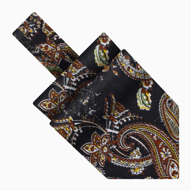 Fular bawełniany czarny w paisley i kwiaty