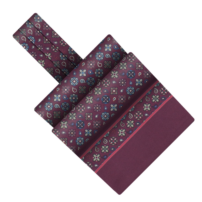 Fular - askot jedwabny bordowy elegancki w mikrowzór