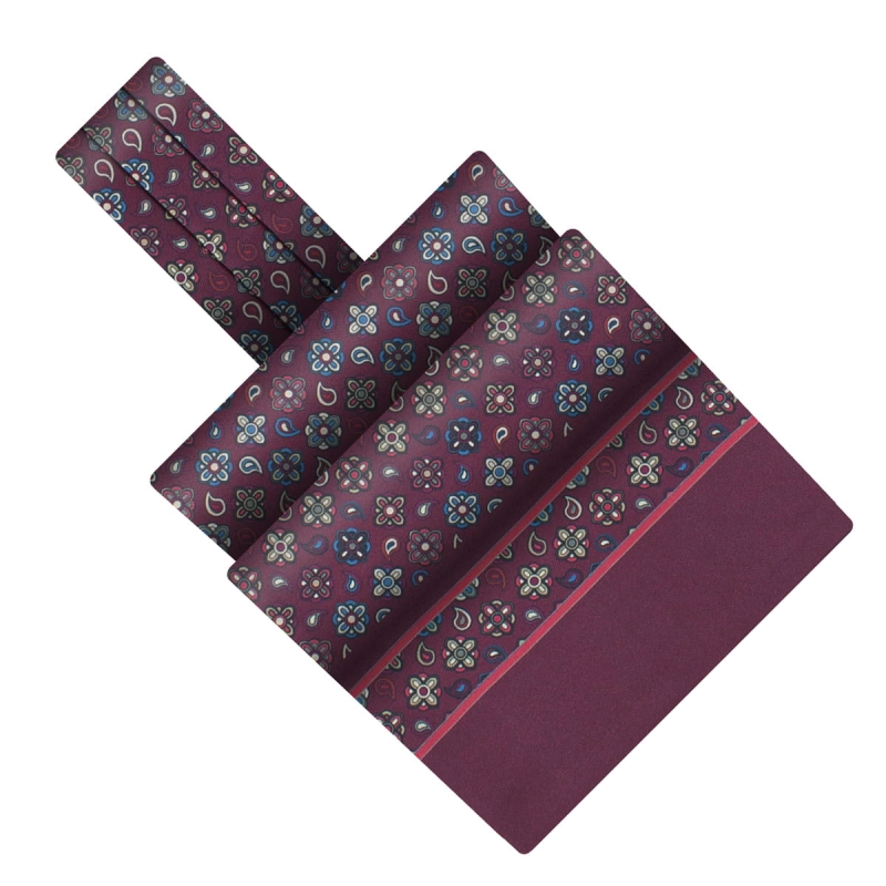 Fular - askot jedwabny bordowy elegancki w mikrowzór