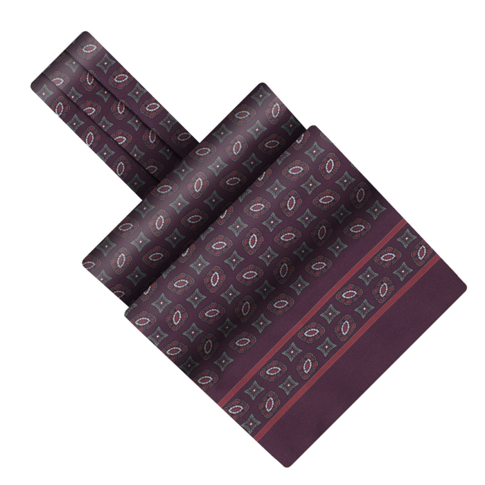 Fular - askot jedwabny bordowy elegancki w mikrowzór / paisley