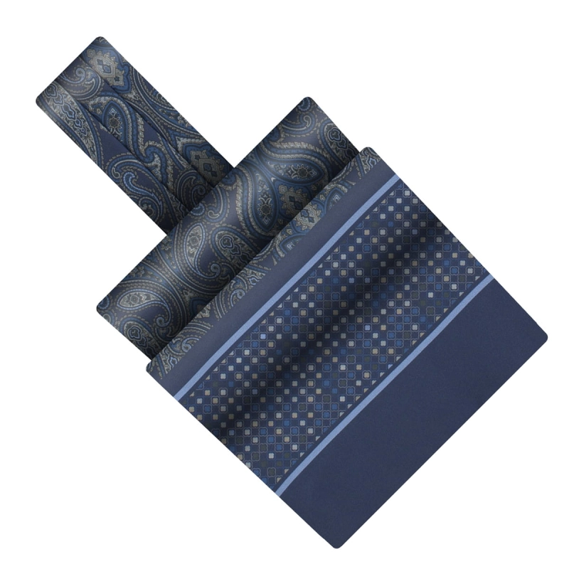 Fular - askot jedwabny granatowy elegancki w mikrowzór / paisley
