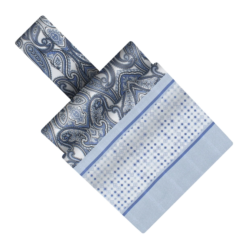 Fular - askot jedwabny biało-błękitny elegancki w mikrowzór / paisley