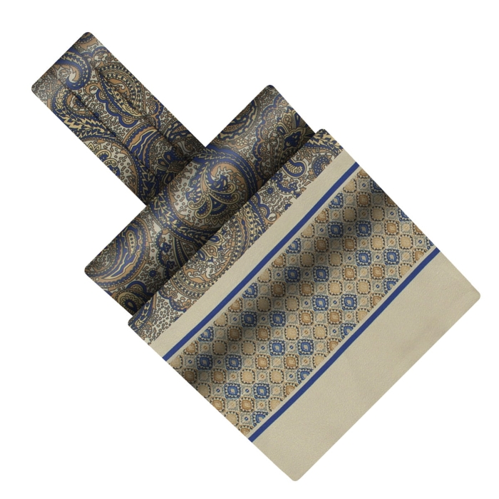 Fular - askot jedwabny złoto - granatowy elegancki w mikrowzór / paisley