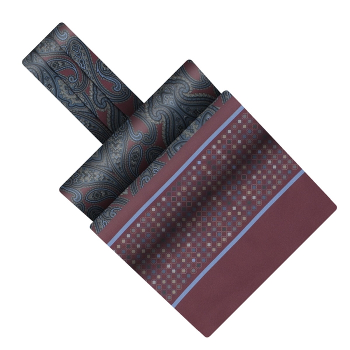 Fular - askot jedwabny bordowo - granatowy elegancki w mikrowzór / paisley